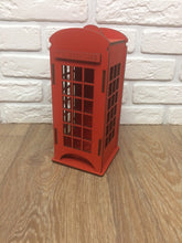 Load image into Gallery viewer, Telephone box London red tea house K made of wood 10x10x22 cm tea bag box for kitchen interior

